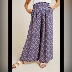 Anthropologie MAEVE Pants TERRACE FLORAL Palazzo Purple Peach Pull On size 2